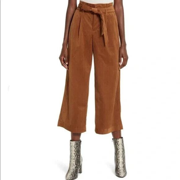 NWT VERO MODA Londyn Paperbag Corduroy Culottes Belted in Camel Tan Preppy - Picture 3 of 16